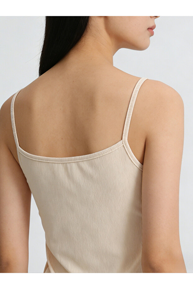 Beige Solid Strappy Cami Top - 2