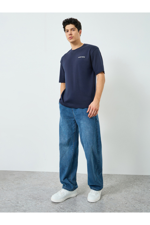 Men Navy Blue Oversized T-Shirt