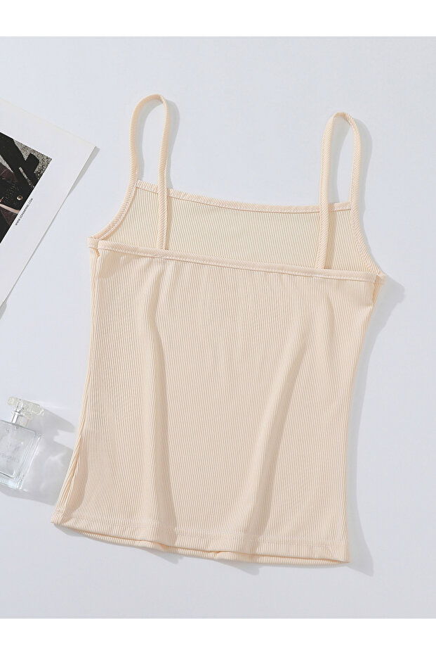 Beige Solid Strappy Cami Top - 4