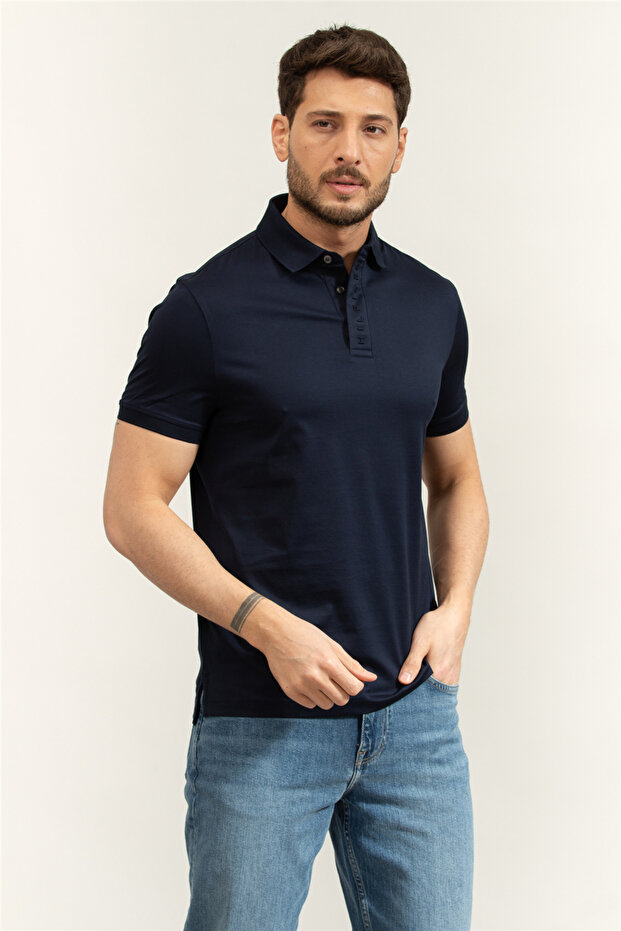 Hidden Placket Detail Reg Polo Erkek Polo Yaka T-Shirt Mavi - 2