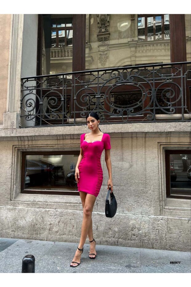 Siyah basic bodycon mini elbise - 1