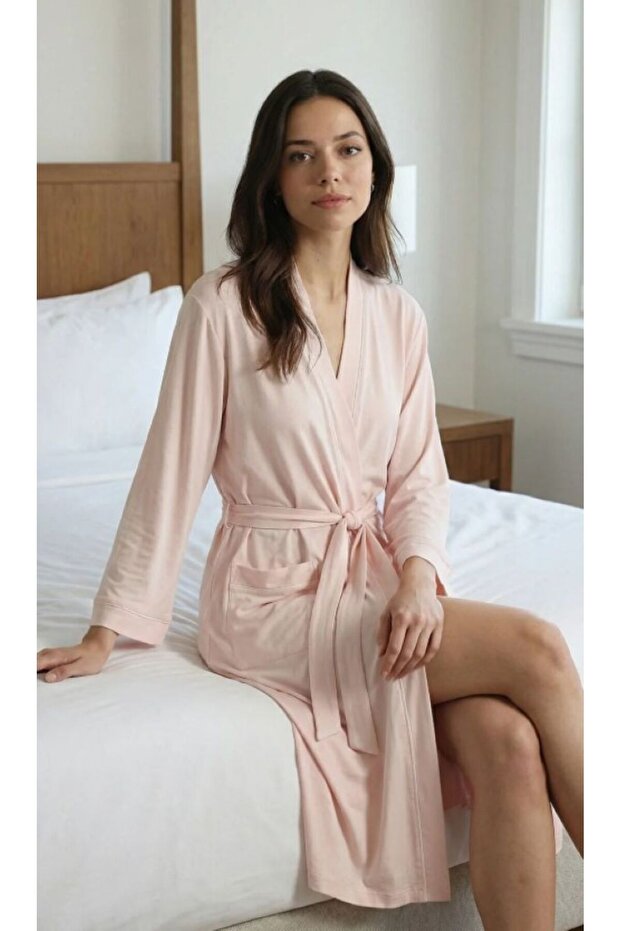 Women's Cotton Piece Girdle Tie-Detail and Piped Dressing Gowns