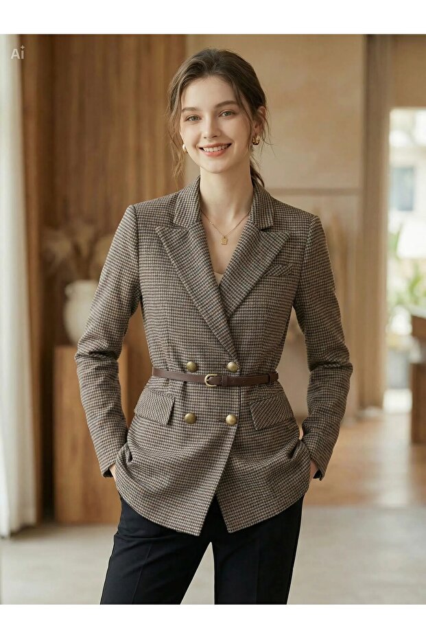 Women's Button-Detail Belt Pack Blazer Jacket