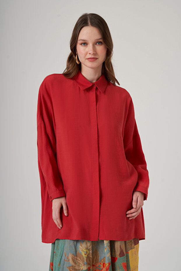 Oversized Basic Summer Shirt 3001 Red - 1