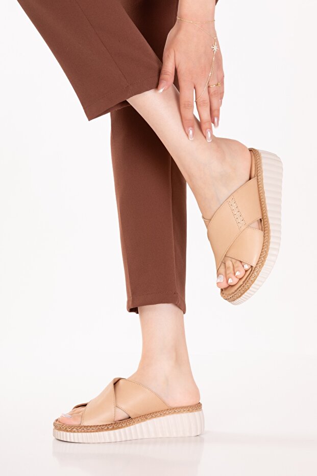 Genuine Leather Comfort Sole Comfortable Daily Slipper Imk.2205 Cappuccino