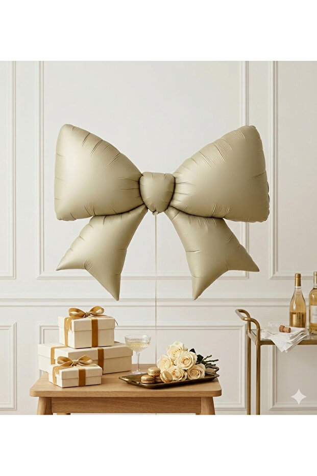 Cream Beige Bow Foil Balloon Bow Balloon 1 Piece 90 cm