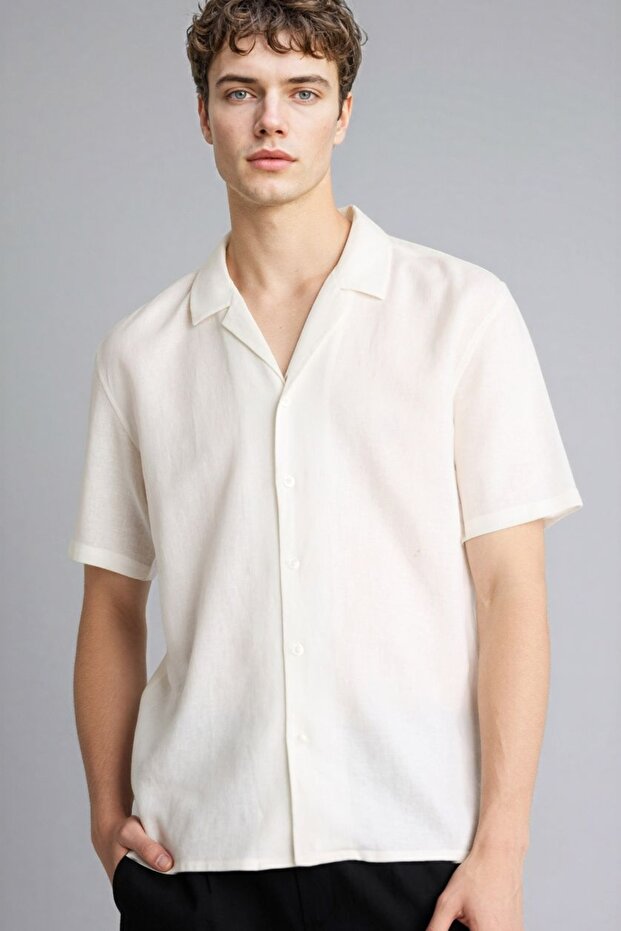 Polo Collar Linen Blend Short Sleeve Shirt G1498Ax26Sp