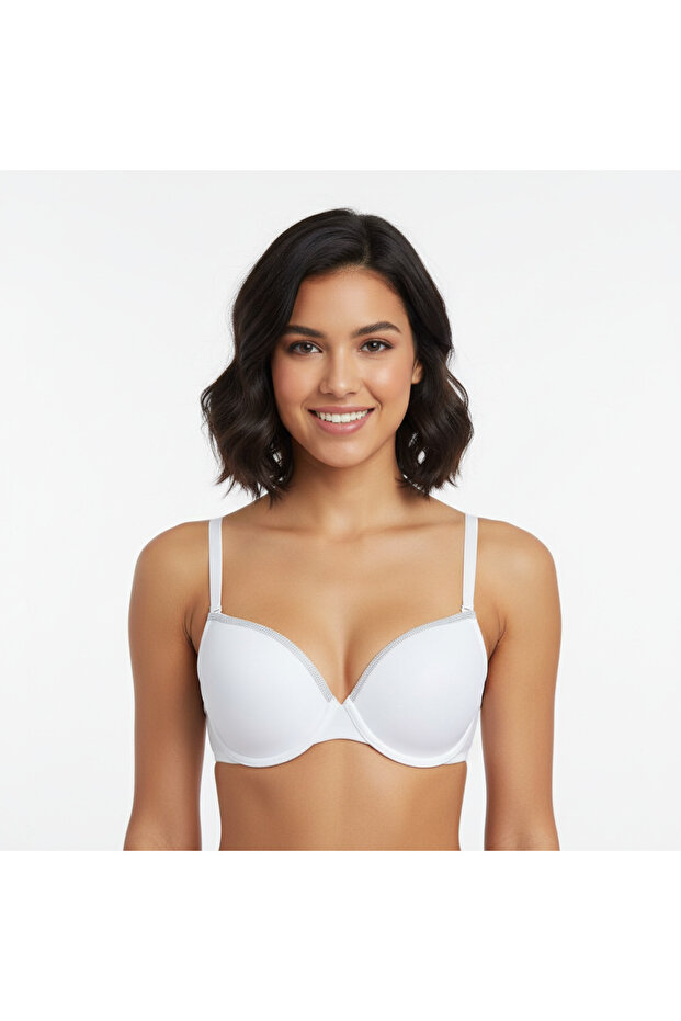 Women's Stone Printed Non-Padded White Color Bra with Attached Straps Bb2348