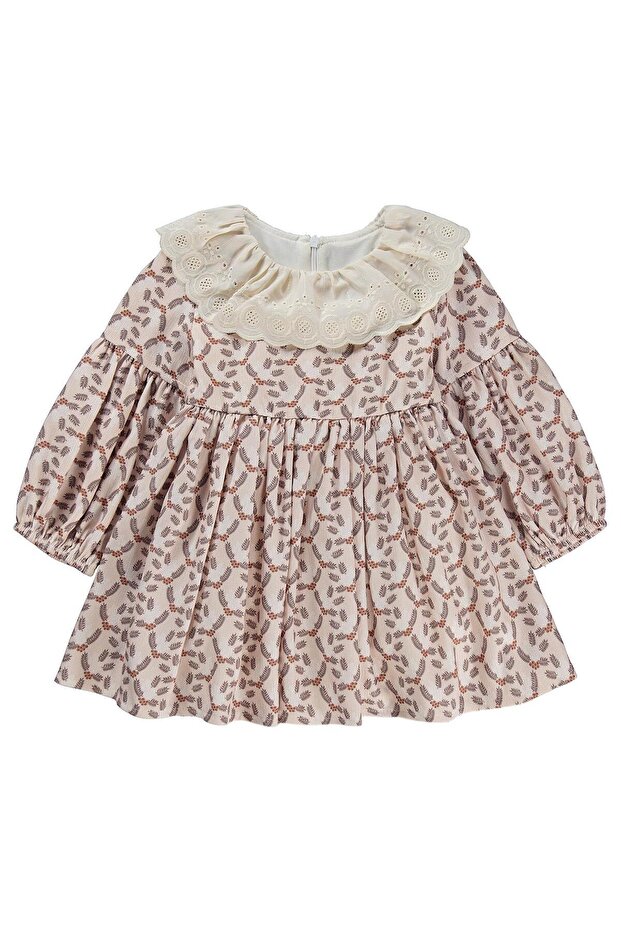 Lace Dress with Elastic Collar and Sleeves for 2-5 Years - Beige 2-3 Years