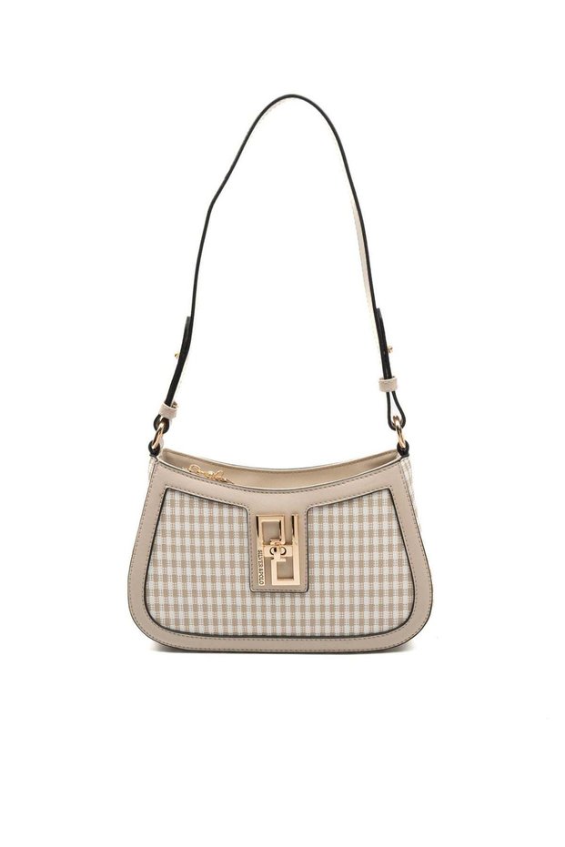 Sand Beige - Sand Beige Plaid Line Square Women's Crossbody Bag Sp1132