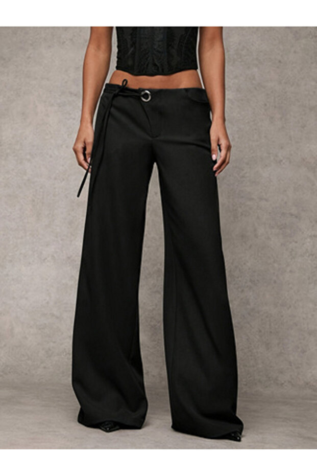 Black Wide Leg Trousers with Tie Waist