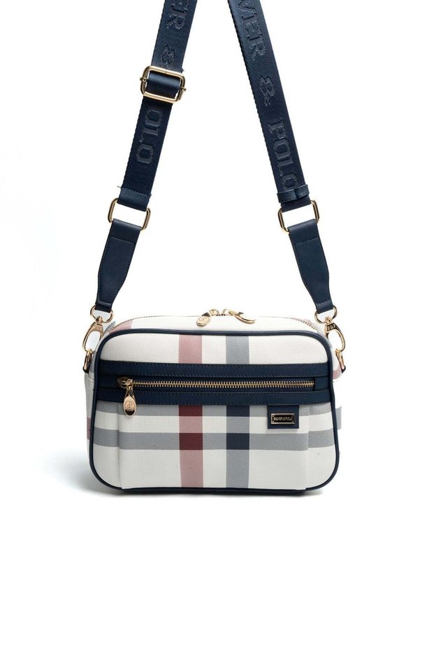 White - Navy Blue Plaid Women's Crossbody Bag Sp1280