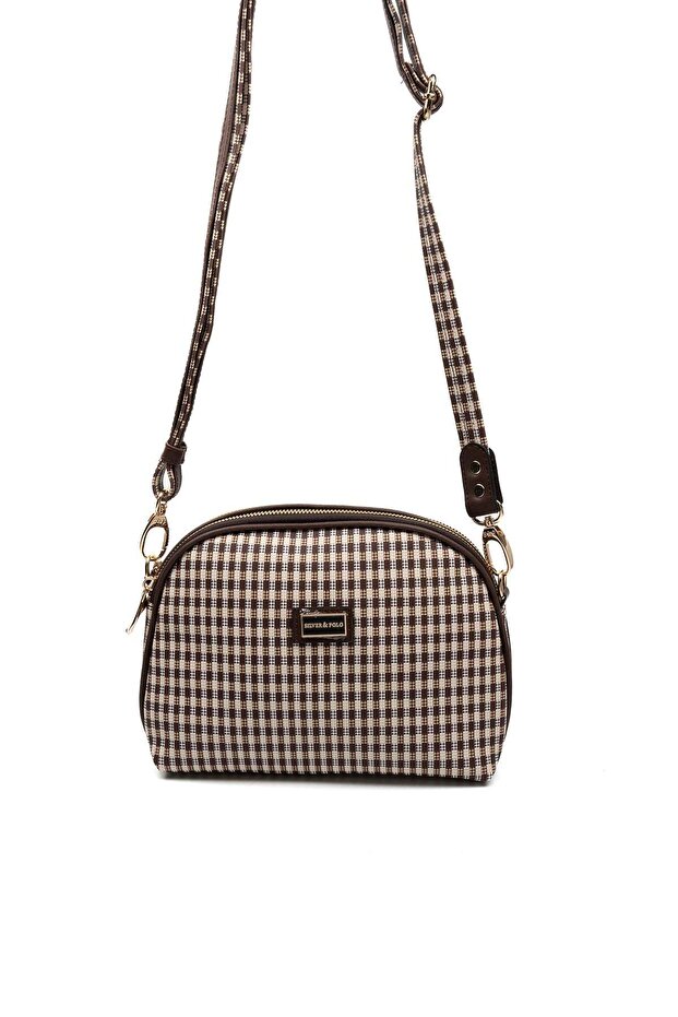 Coffee Yellow - Brown Plaid Line Square Women's Crossbody Bag Sp765