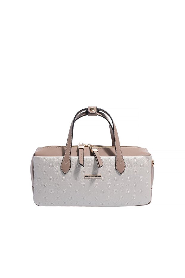 Beige - Women's Handbag with Latte Logo Sp1276