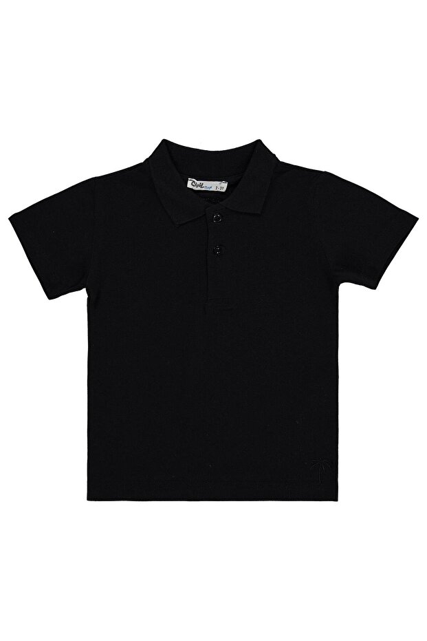 Boy's Palm Tree Embroidered Polo Collar T-Shirt for Ages 2-5 - Black 4-5 Years