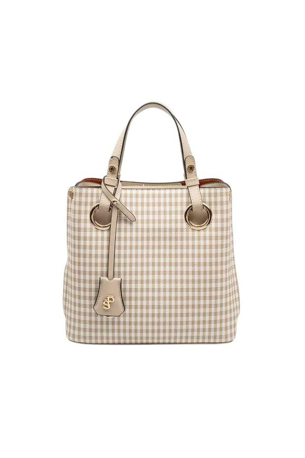 Sand Beige - Sand Beige Plaid Line Square Women's Handbag Sp975