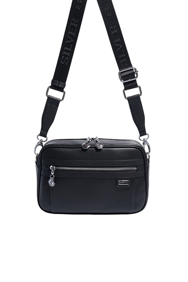 Black - Black Plain Women's Crossbody Bag Sp1280