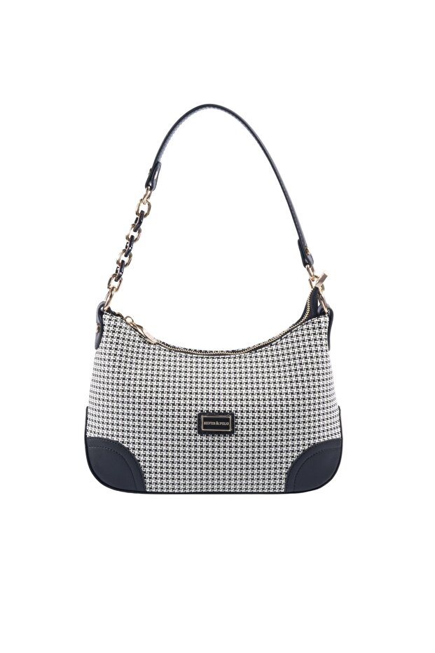 Black - Black Houndstooth Plaid Women's Shoulder Bag Sp1277