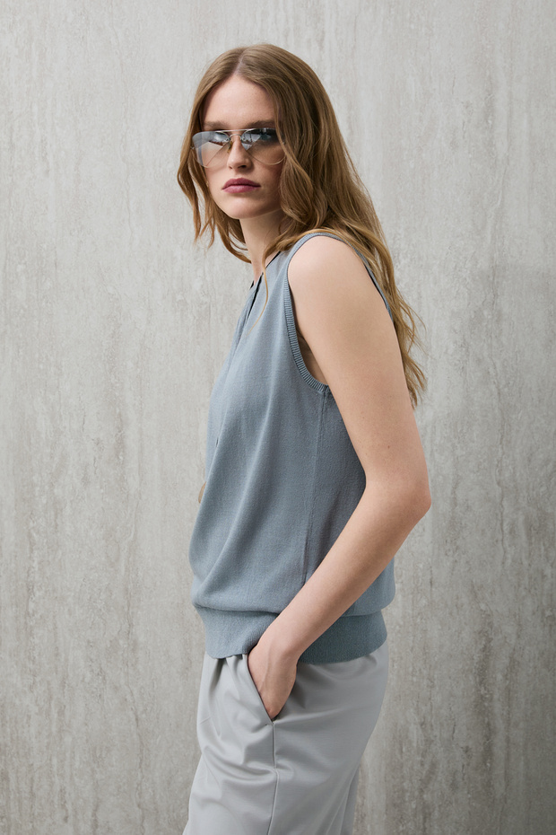 Perla Kadın Triko Atlet Mavi - 4