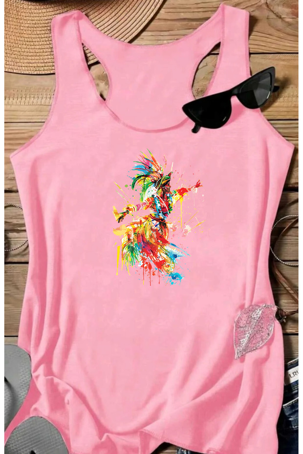 Ethnic Dance B Printed Women's Sleeveless Swimmer Athlete Tshirt