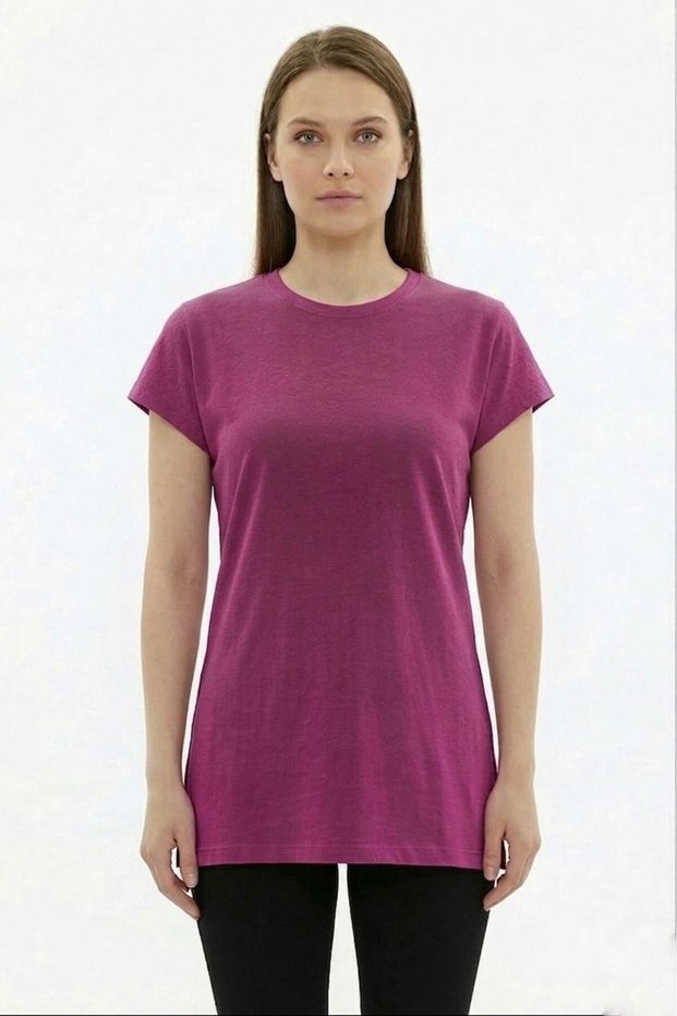 Women's Cotton in Single Jersey Fabric Crew Neck Regular Fit Short Sleeve Skirt Slit Tunic