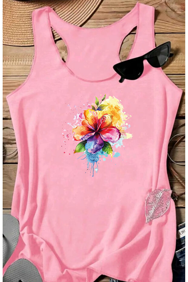Colorful Flower Sleeveless Swimmer Athlete Tshirt for Men Printed
