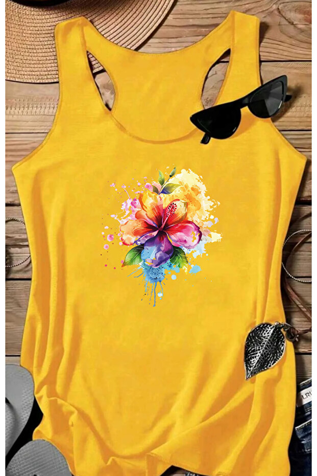 Colorful Flower Sleeveless Swimmer Athlete Tshirt for Men Printed