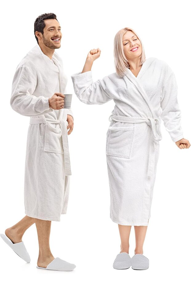 Coney Island Cotton Luxury Bathrobe Towel, Spa Robe Combed Terry for Men Women, White