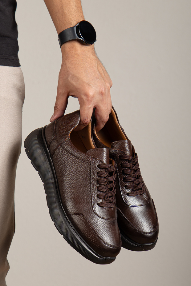 Genuine Leather , Thick Sole, Real Inside and Out D Leather Men's S Sneakers Shoes