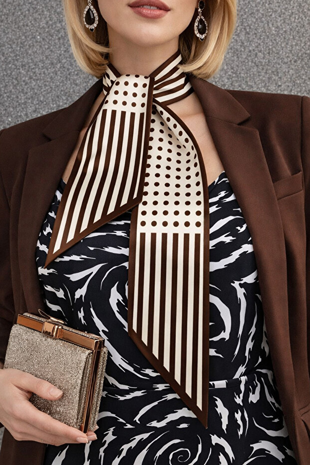 Choose Your Style Striped Nobility Patterned Brown Tie / Scarf / Foulard 105X9 cm