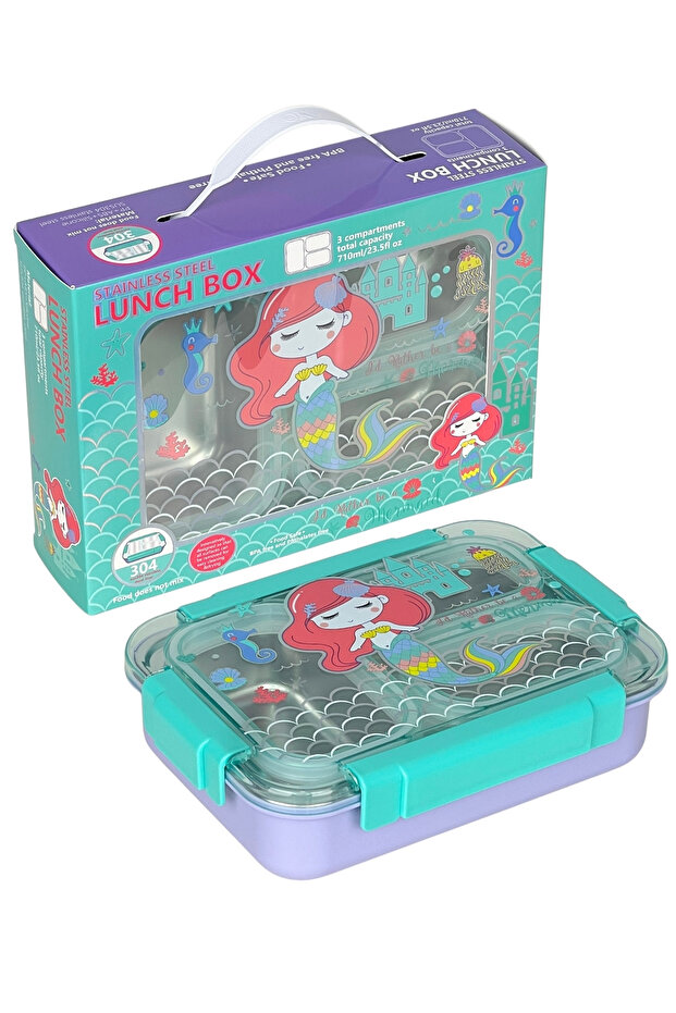 Bento 710ml Lunchbox Cute Friends Single Layer 3 Compartments Stainless Steel Lunch Box