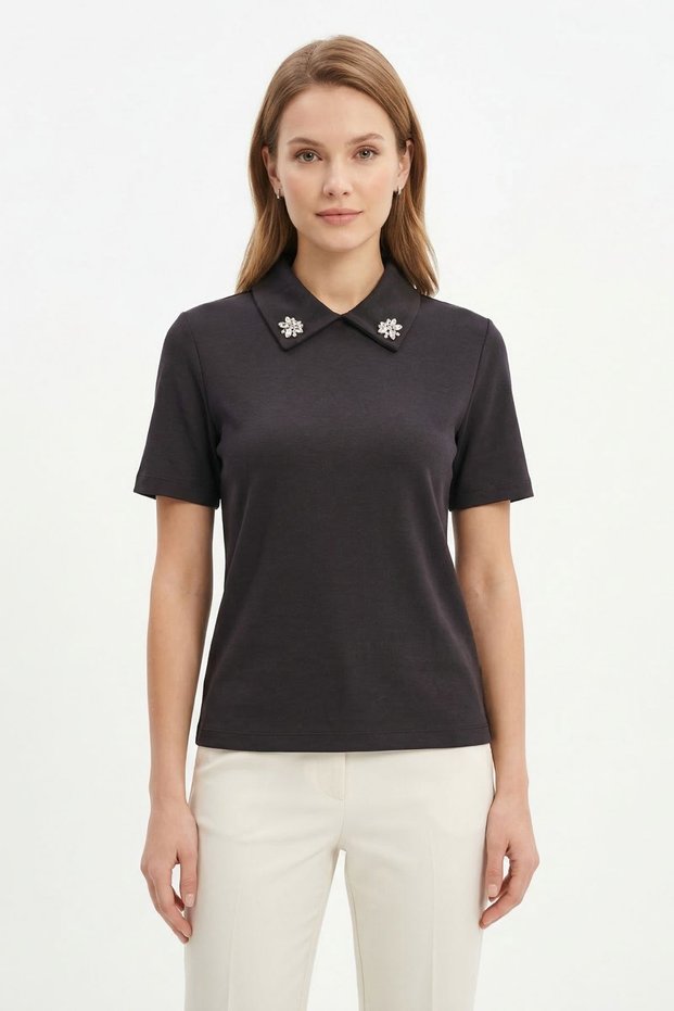 Black Collar Stone Short Sleeve T-Shirt 6294