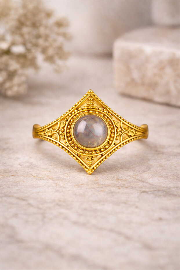 Natural Stone Brass Ring