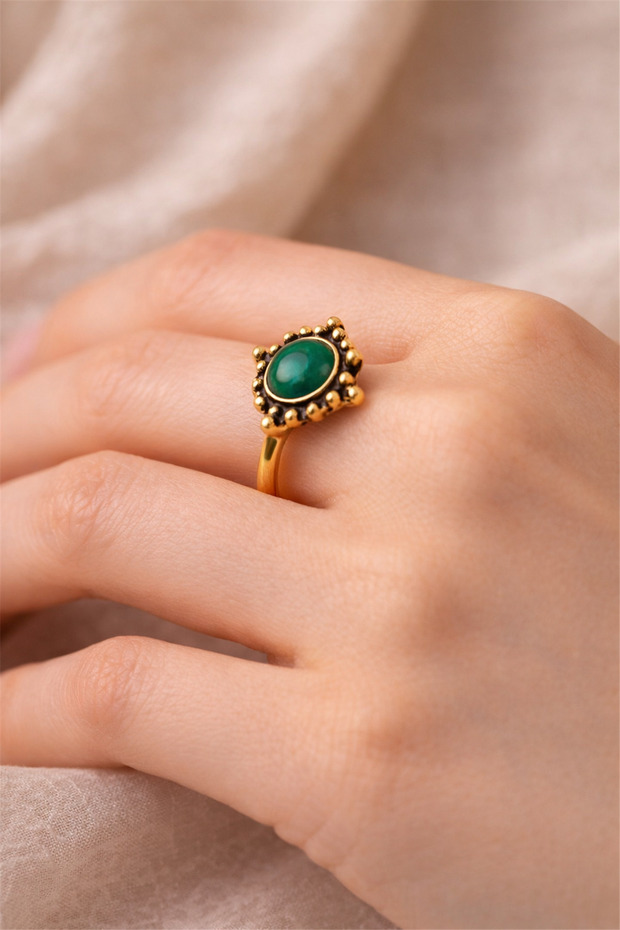Natural Stone Brass Ring