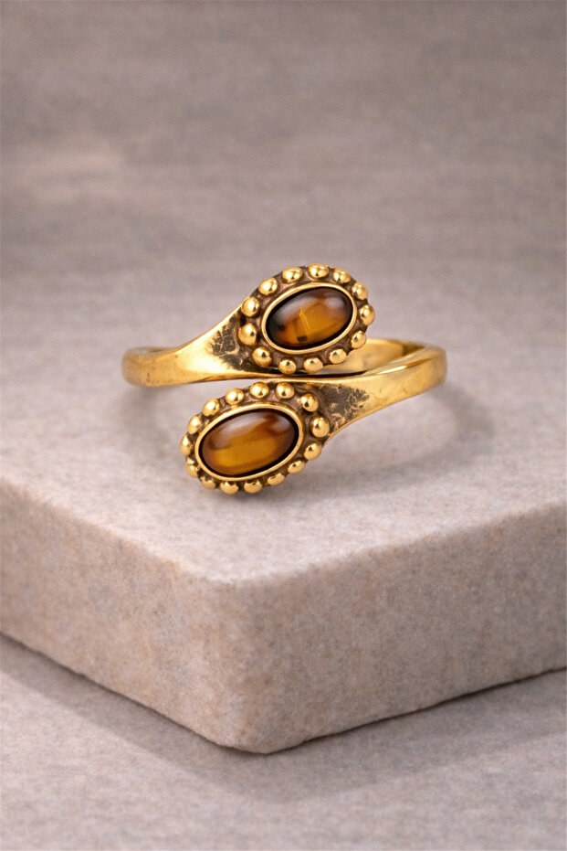 Natural Stone Brass Ring
