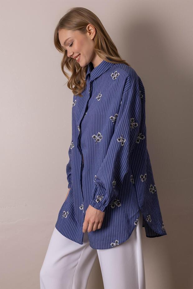 NAKIŞ DETAYLI ÇİZGİLİ GÖMLEK - 2