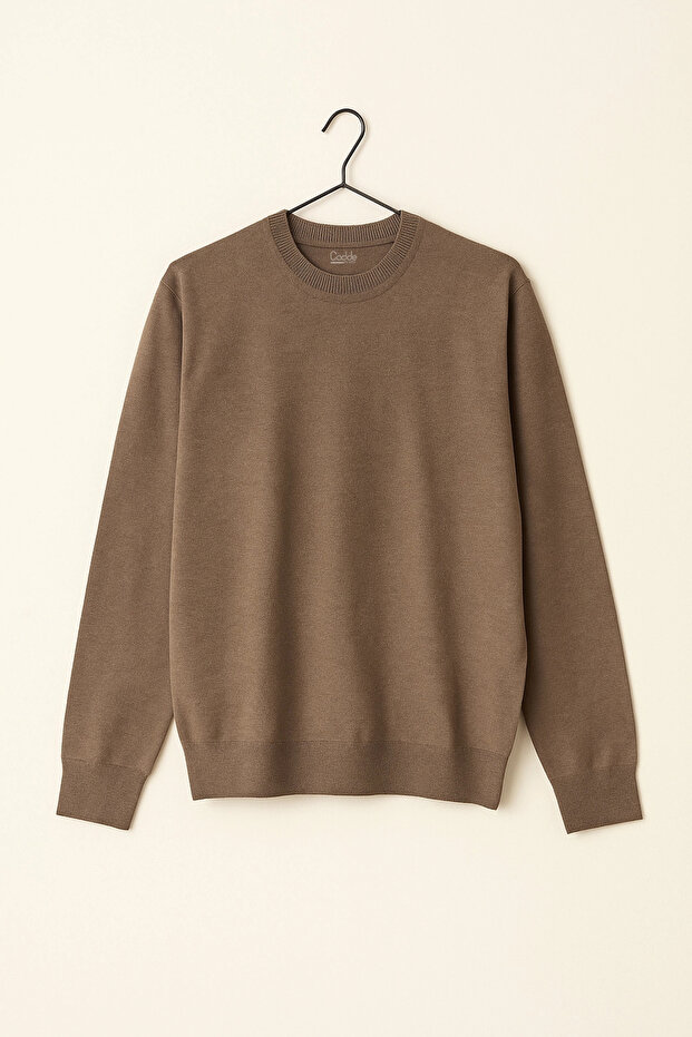 Men's Crew Neck Regular Fit Sweater Brown Cd118