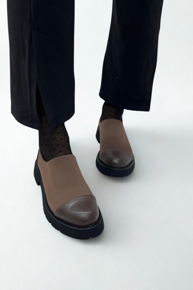 Brown Scuba Fabric Women's Loafers P9059