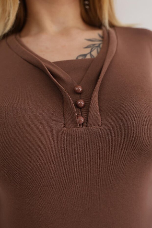Large Size Double Piping Buttoned Cotton Pack Stretch Fabric Basic Blouse - 7