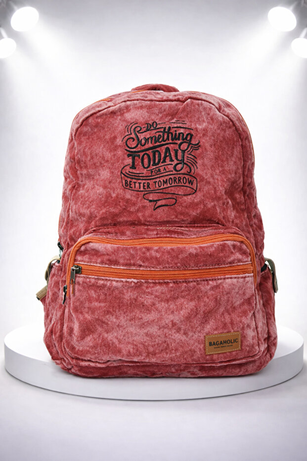 Zippered Front Pocketed Design Unisex Vintage Denim Backpack -Sunshi̇nekot