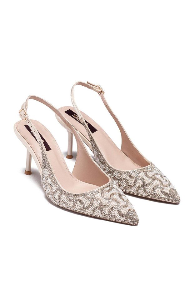 Women's High Heels Special Stone Embellished Open Back Pointed Toe Wedding Dress Shoes 17315