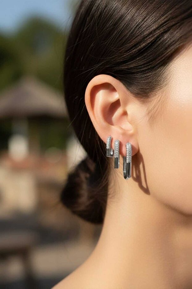 Non-Tarnish Steel Zircon Stone 3-Piece Earrings