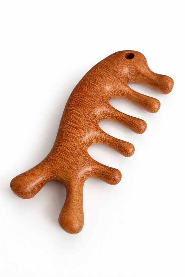 Sandalwood Scalp Massage Comb Wooden Gua Sha Head Leather Si Meridian Acupressure Massage Comb At-139