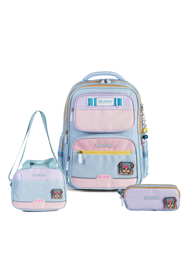 Relaxion 1814 Lilac Blue Girls' 3-Piece Primary School Set O Bag & Large Internal Volume Waterproof