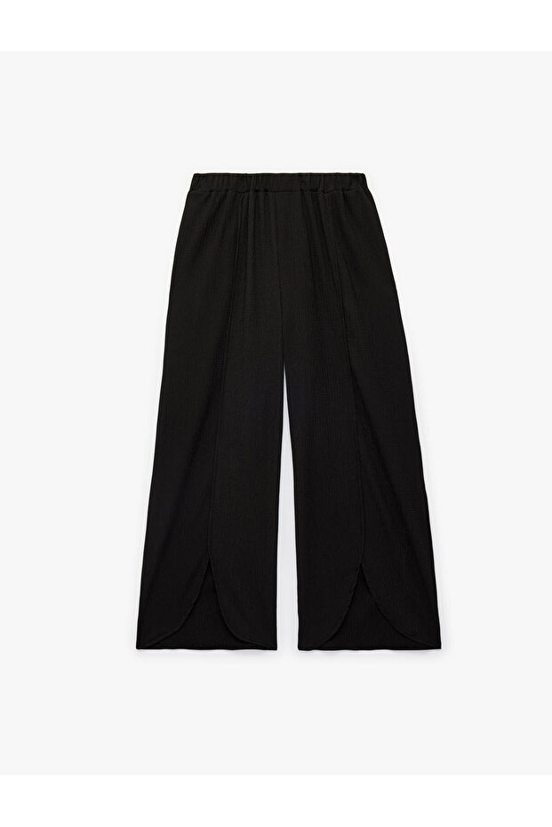 Elastic Waist Slit Detailed Textured Wide Leg Pants