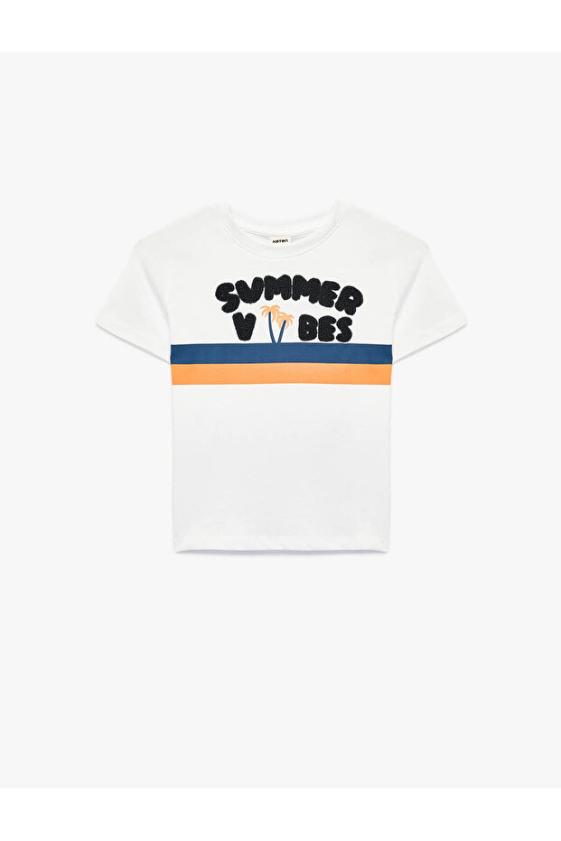 Crew Neck Short Sleeve Embroidered Cotton T-Shirt