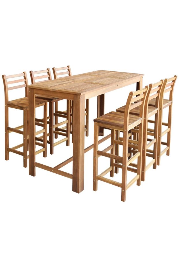 Bar table and stool set, 7 pieces, solid acacia wood