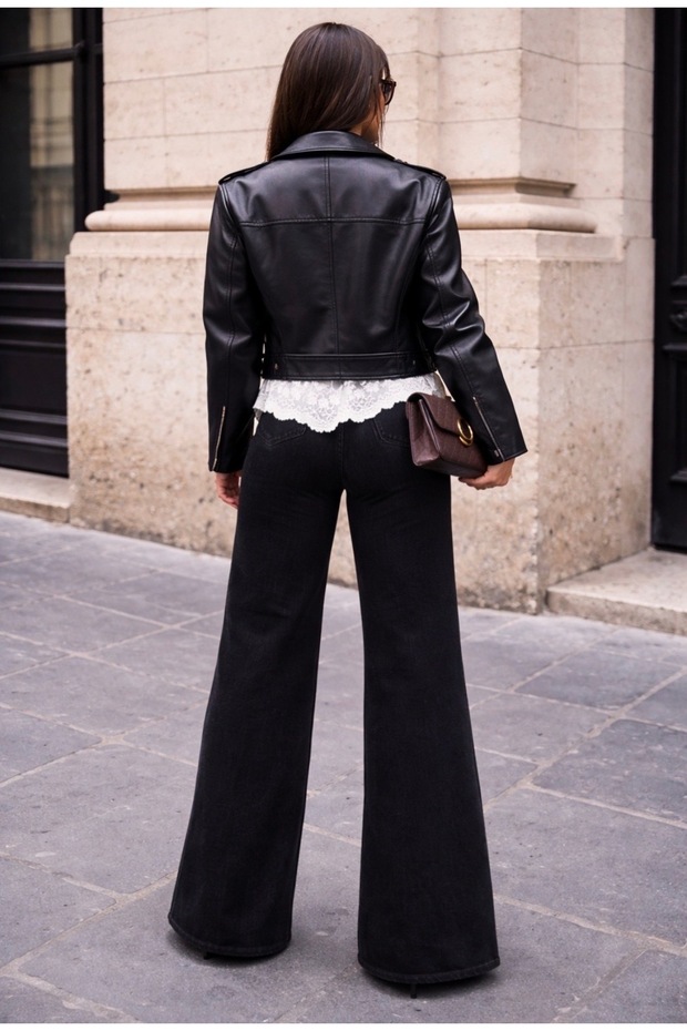 Crne Visok struk poderane palazzo farmerke 90-ih - 2