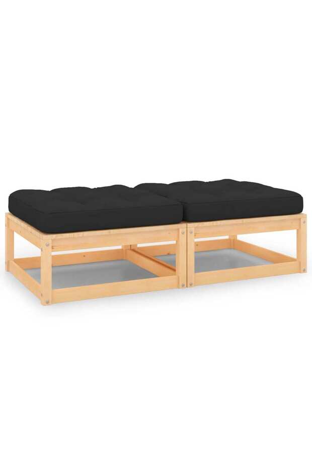 Garden stools with cushions, 2 pcs., solid pine wood