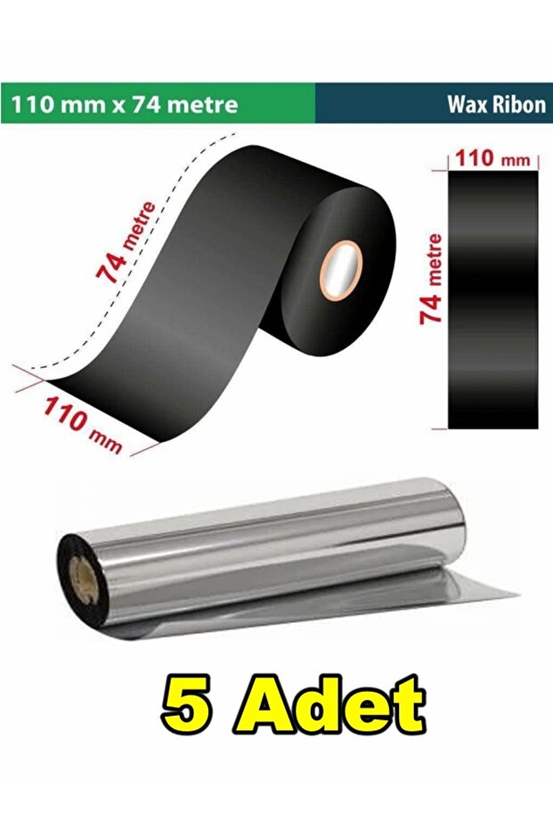 Zebra Gt800 110 mm X 74 Mt Wax Ribon Out 1/2 Inch (5 Pieces)